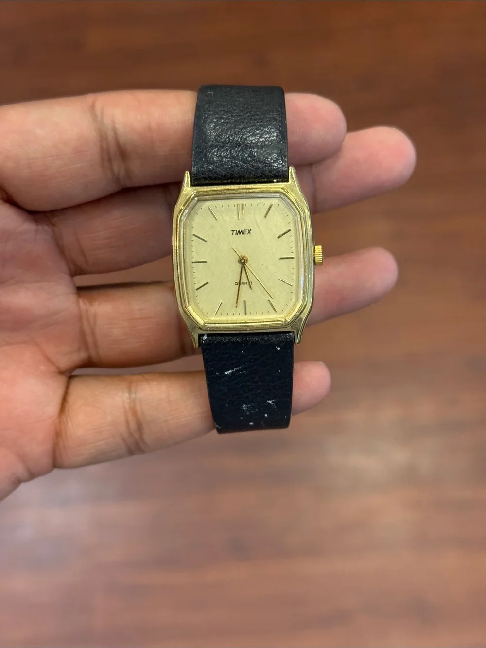 Timex vintage  Gold-Tone Case Watch with Black Leather Strap